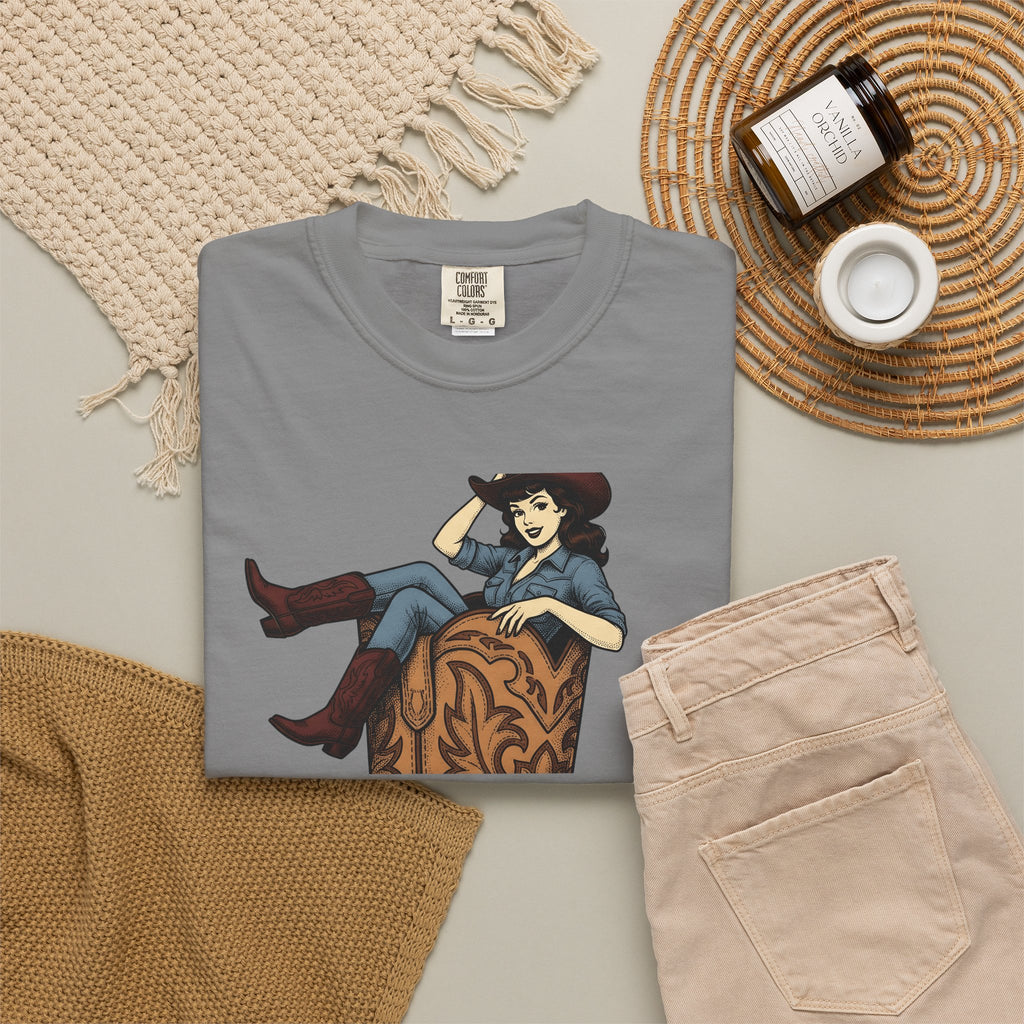 Cowgirl Boot Cowgirl Rodeo Gift Retro Boot Cowgirl Fan Western Rodeo Hand Drawn Hat T-Shirt