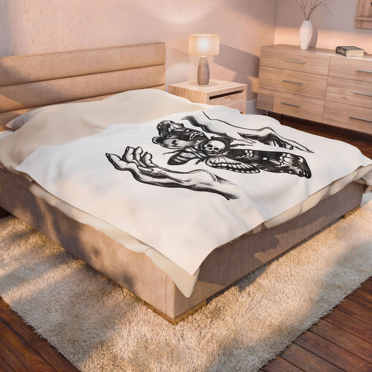 Skeleton Moth Blanket Boho Chic Dark Fashion Gift Women Traditional Tattoo Blanket Moth Blanket Bohemian Fan Sailor Blanket Gothic Graphic Antique