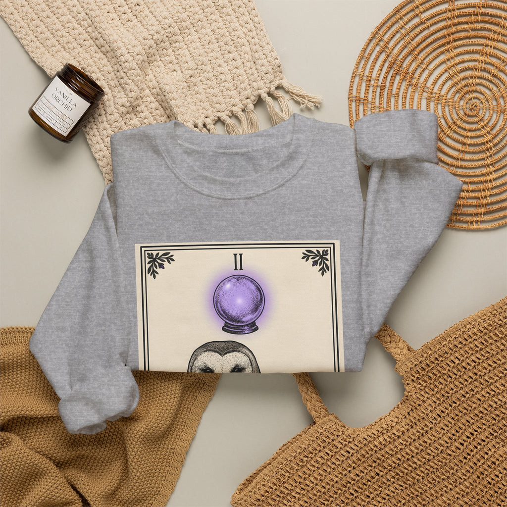 Barn Owl Sweatshirt Boho Chic Magic Gift Women Oracle Sweatshirt Owl Sweatshirt Bohemian Fan Mystic Sweatshirt Magical Graphic Hand Drawn Glass Sphere Sweatshirt