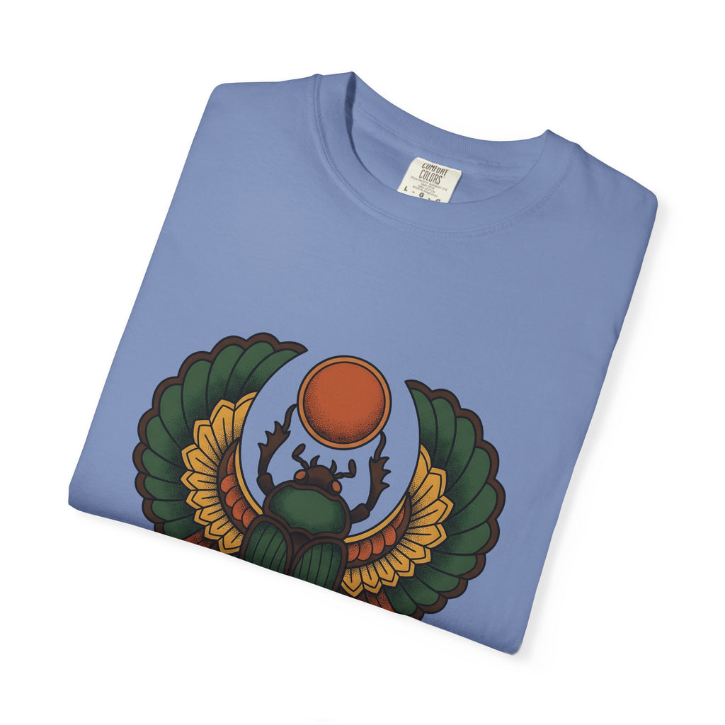 Beetle Bug T-Shirt Boho Chic Chakra Gift Women Minimalist T-Shirt Scarab T-Shirt Bohemian Enthusiast Simple T-Shirt Energy Graphic Hand Drawn Sun