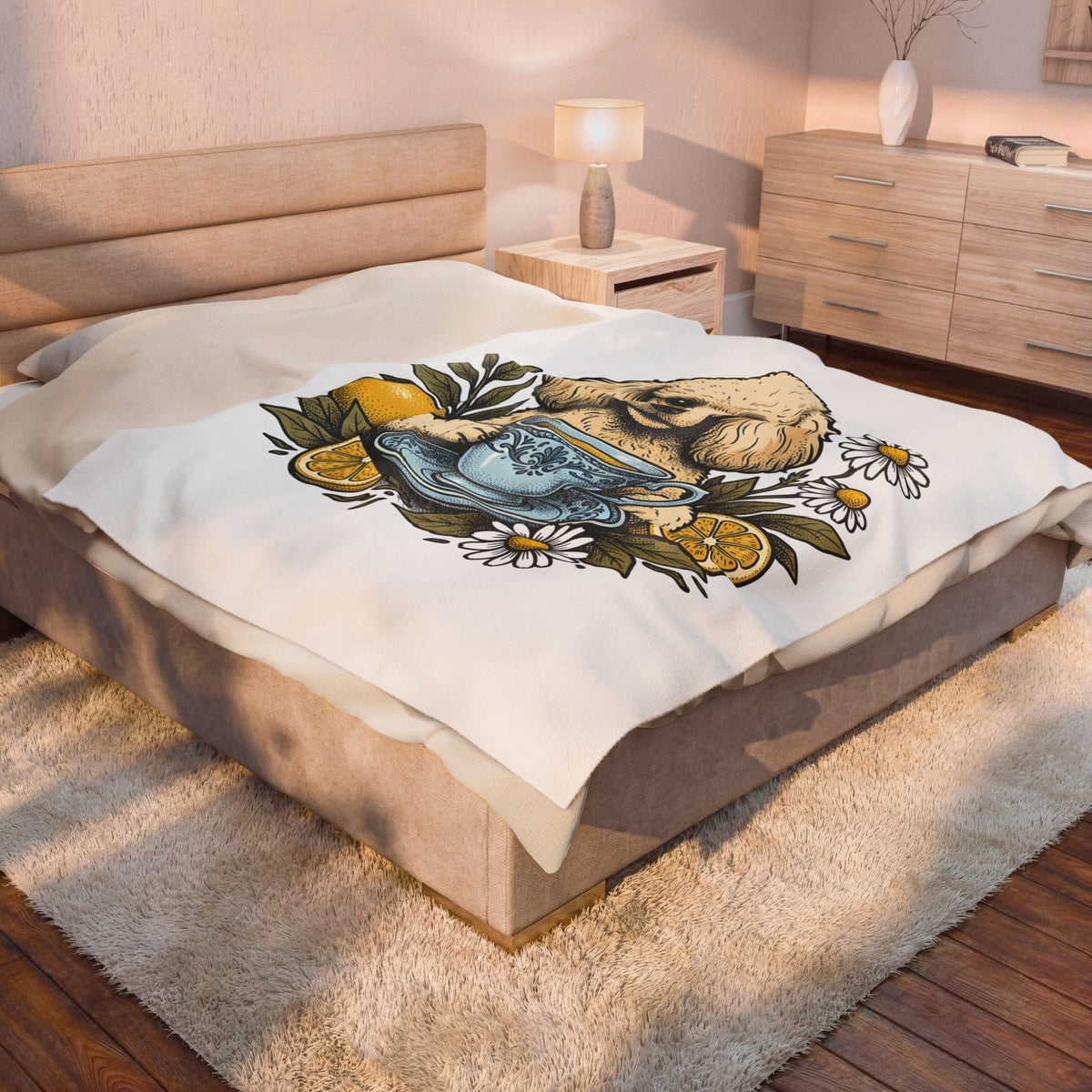 Poodle Tea Blanket Blanket Dog Flower Gift Women Retro Blanket Tea Cup Blanket Canine Fan Poodle Blanket Blanket Floral Graphic Sketch Citrus Blanket