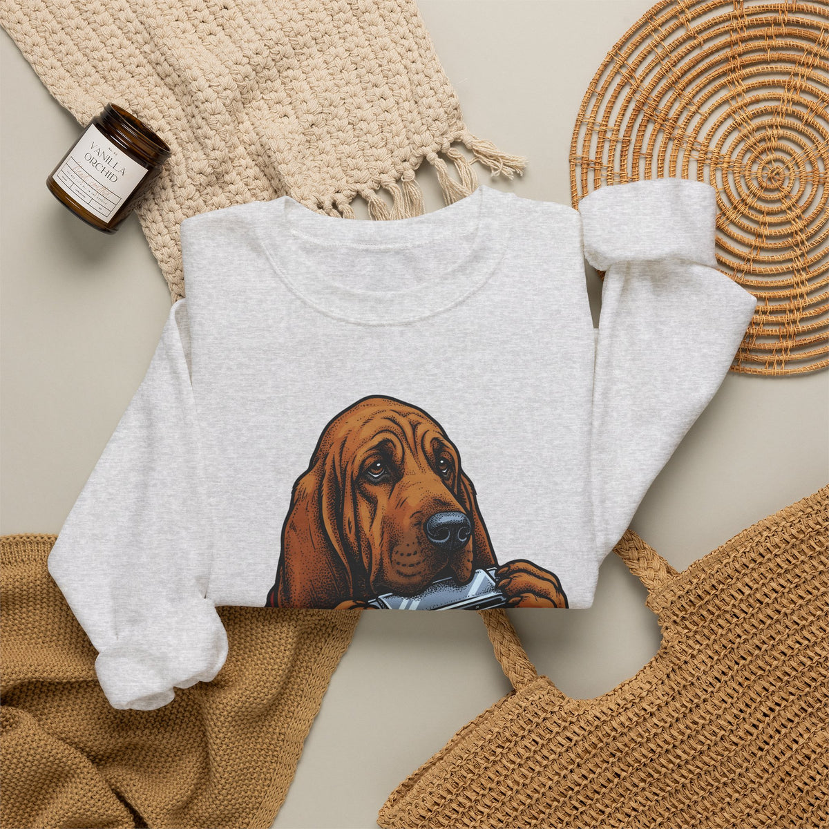 Bloodhound Canine Sweatshirt Dog Songs Gift Women Rustic Sweatshirt Hound Sweatshirt Dog Fan Coonhound Graphic Sweatshirt Cartoon Mouth Harp Sweatshirt