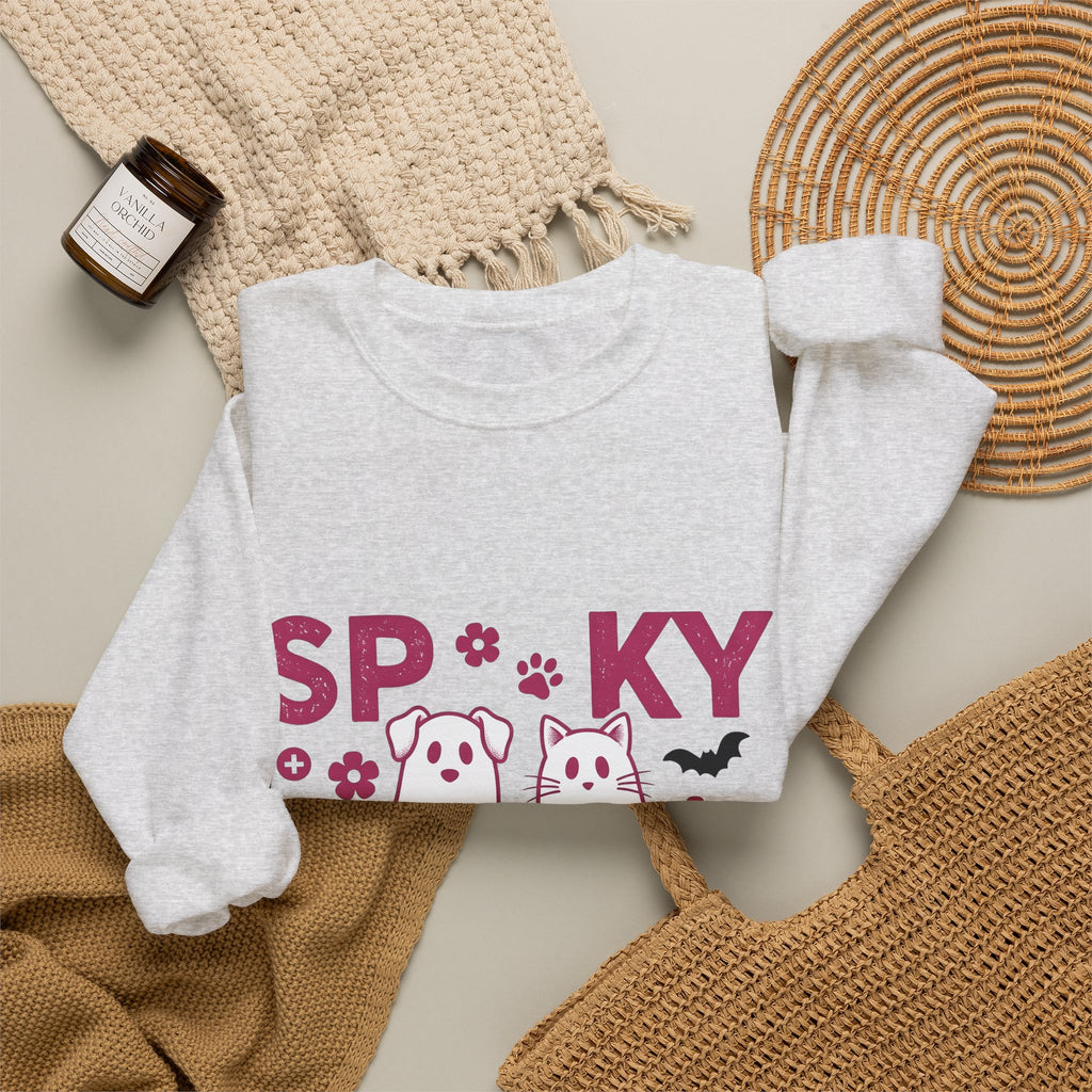 Spooky Dog Cat Sweatshirt Vet Tech Holiday Gift Women Adorable Sweatshirt Halloween Cat Sweatshirt Veterinary Technician Fan Cute Sweatshirt Christmas Graphic