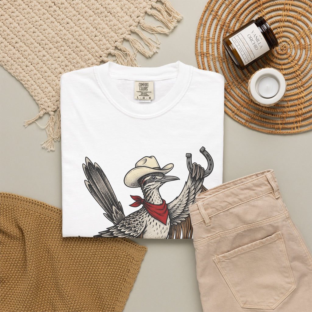 Cowboy Bird T-Shirt Cowgirl Country Gift Women Hand Drawn T-Shirt Rodeo T-Shirt Cowgirl Fan Illustrated T-Shirt Rural Graphic Cartoon Horseshoe