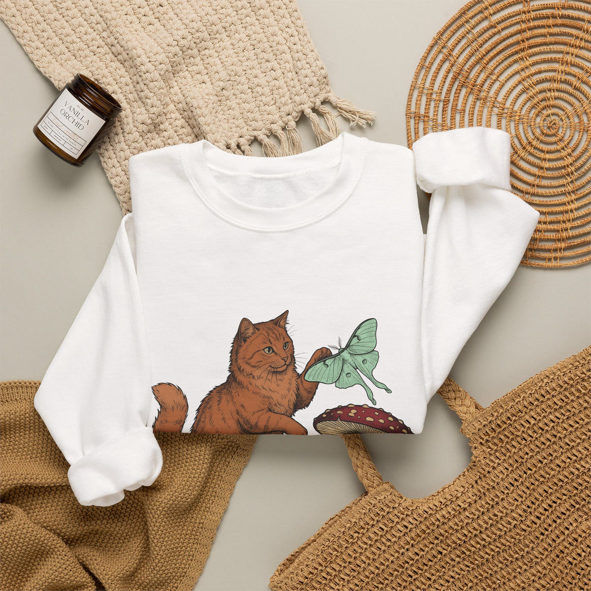 Kitty Toadstool Sweatshirt Cat Environment Gift Women Natural Sweatshirt Fungus T