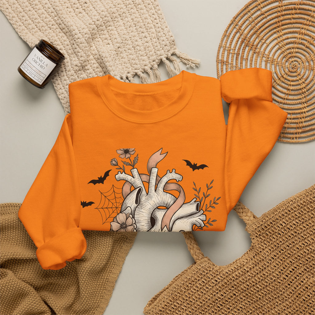Anatomical Heart Sweatshirt Halloween Gothic Gift Women Tattoo Art Sweatshirt Cardiac Sweatshirt Horror Fan Ink Sweatshirt Dark Graphic Vintage Bats Sweatshirt