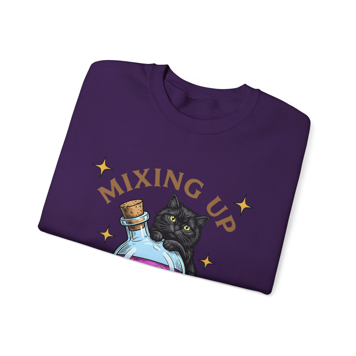 Black Cat Potion Sweatshirt Cat Humor Gift Women Cartoon Sweatshirt Magic Potion Sweatshirt Cat Fan Comic Sweatshirt Funny Graphic Vintage Stars Sweatshirt