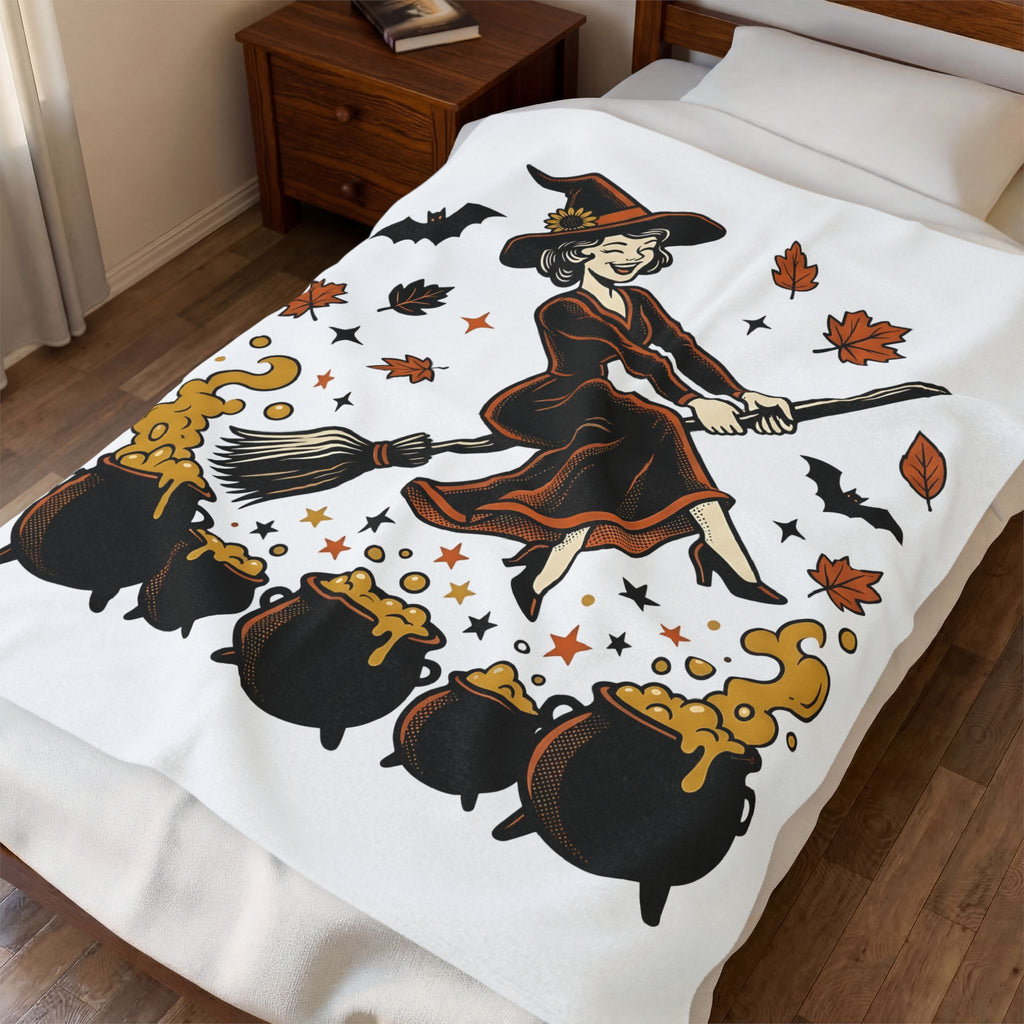Witch Broomstick Blanket Halloween Spellcraft Gift Women Hand Drawn Blanket Broomstick Blanket Horror Fan Hand Drawn Blanket Magical Graphic Old