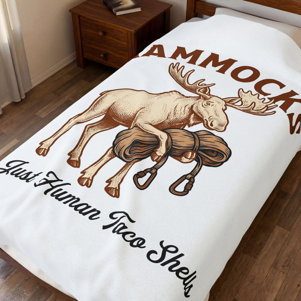 Moose Hammock Blanket Funny Camping Gift Women Vintage Blanket Hammock Blanket Humor Fan Retro Blanket Outdoor Graphic Hand Drawn Carabiner Blanket
