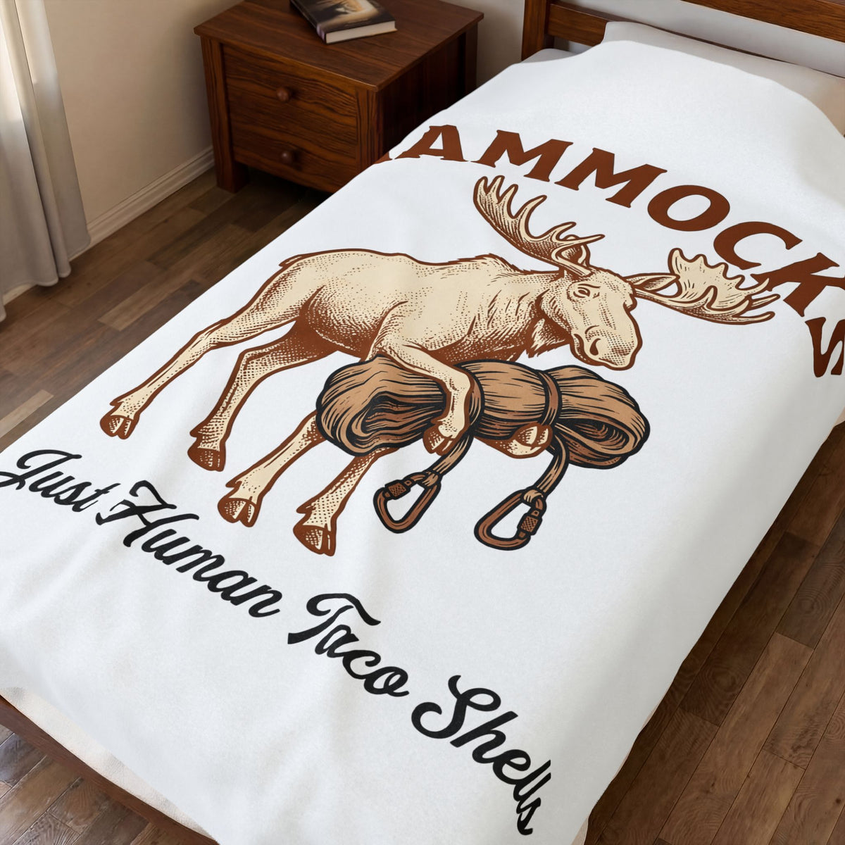 Moose Hammock Blanket Funny Camping Gift Women Vintage Blanket Hammock Blanket Humor Fan Retro Blanket Outdoor Graphic Hand Drawn Carabiner Blanket