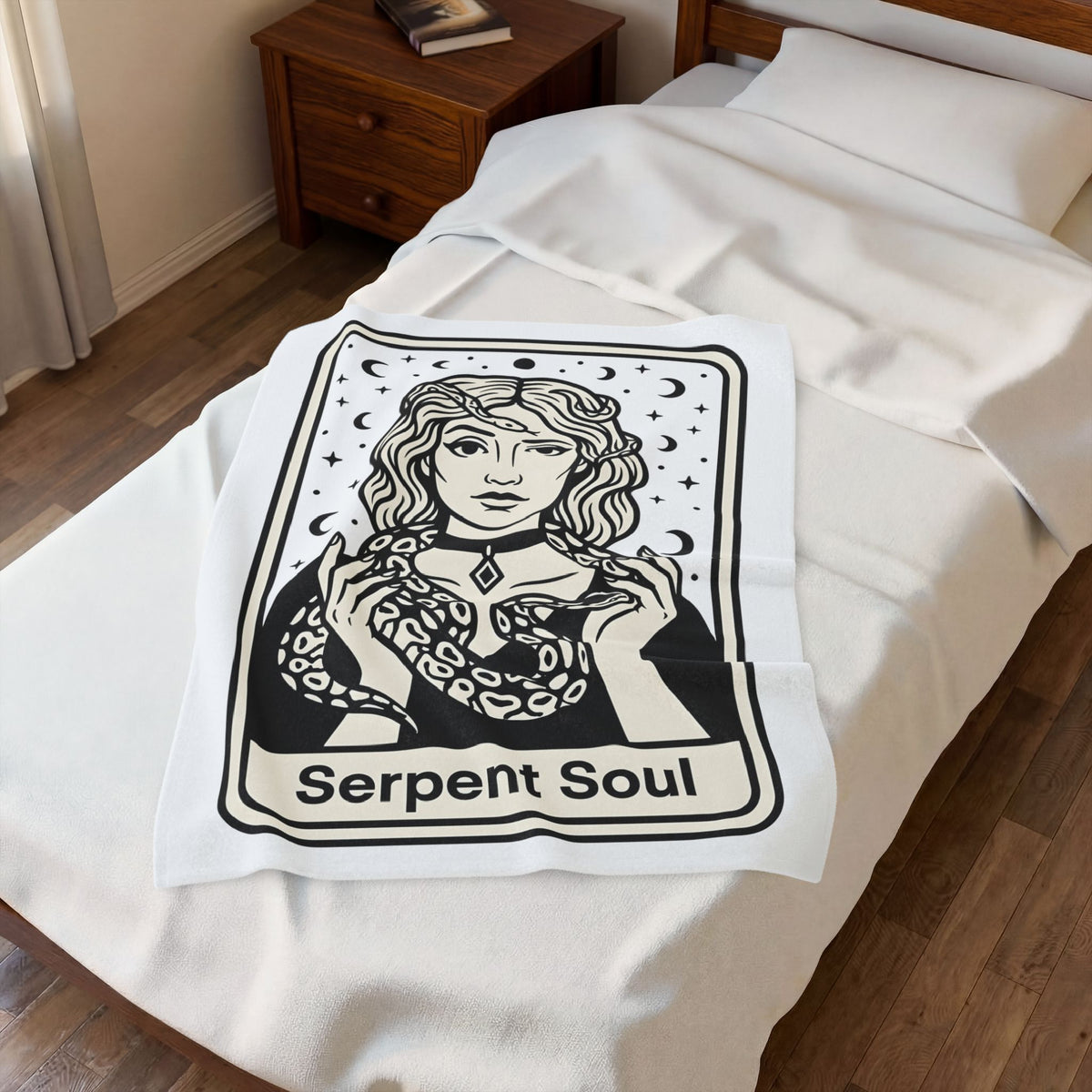 Mystical Female Serpent Blanket Boho Chic Spells Gift Women Oracle Blanket Snake Blanket Bohemian Fan Divination Blanket Magic Graphic Retro Lunar
