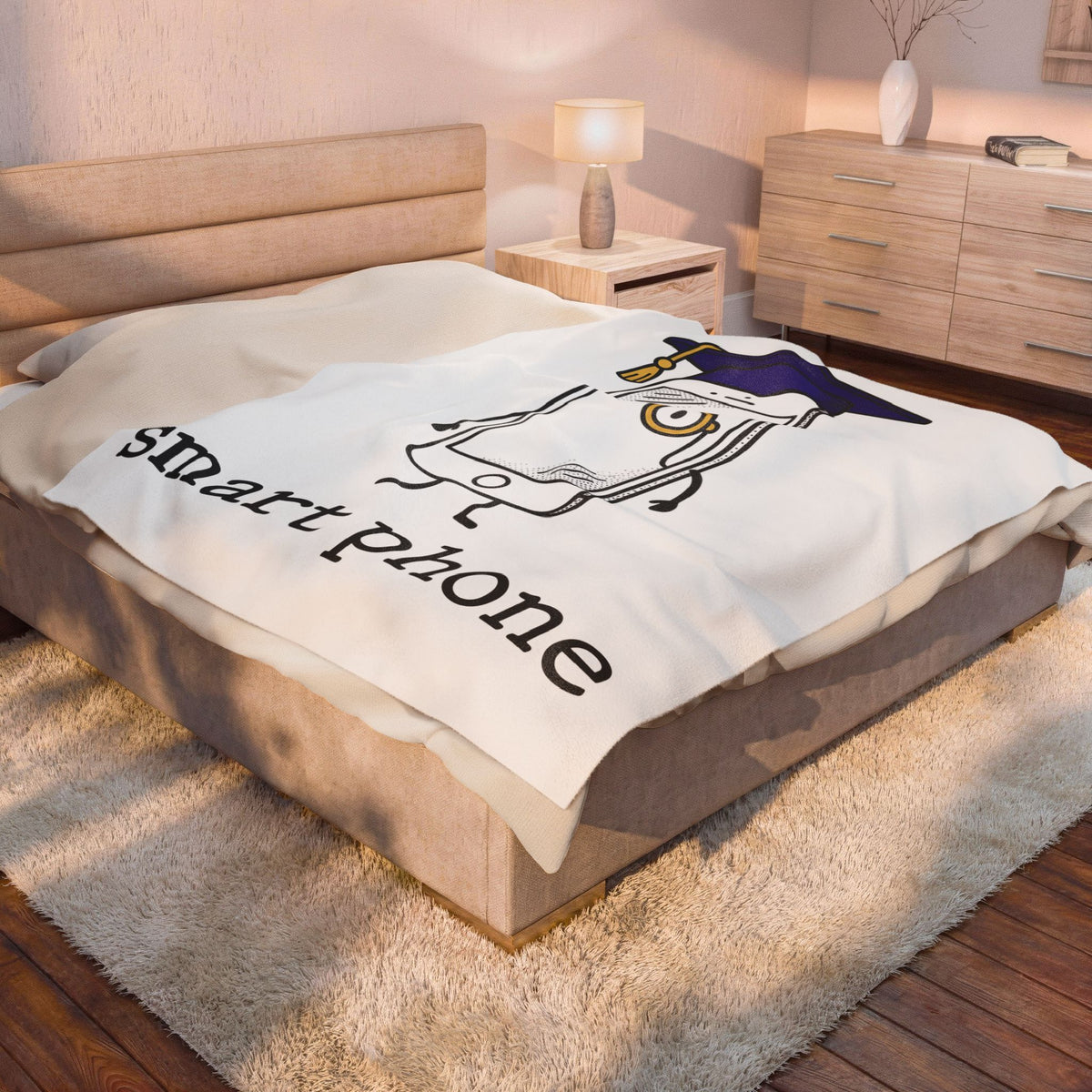 Cellphone Mascot Blanket Funny Commencement Gift Women Comic Blanket Phone Mascot Blanket Humor Fan Cartoon Blanket Graduation Graphic Sketch