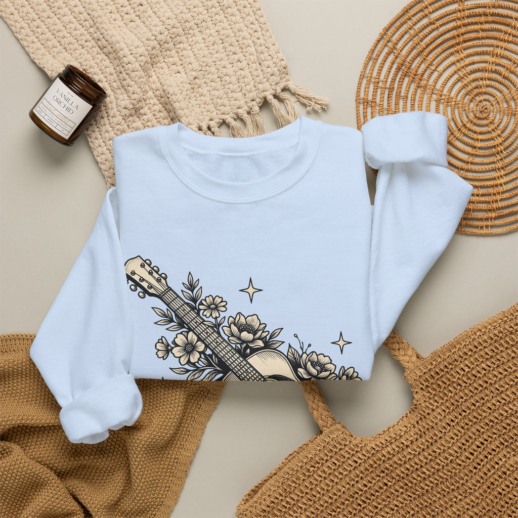 Blossom Guitar Sweatshirt Floral Melody Gift Women Illustrative Sweatshirt Guitar Sweatshirt Flower Fan Illustrated Sweatshirt Harmony Graphic Old School Star