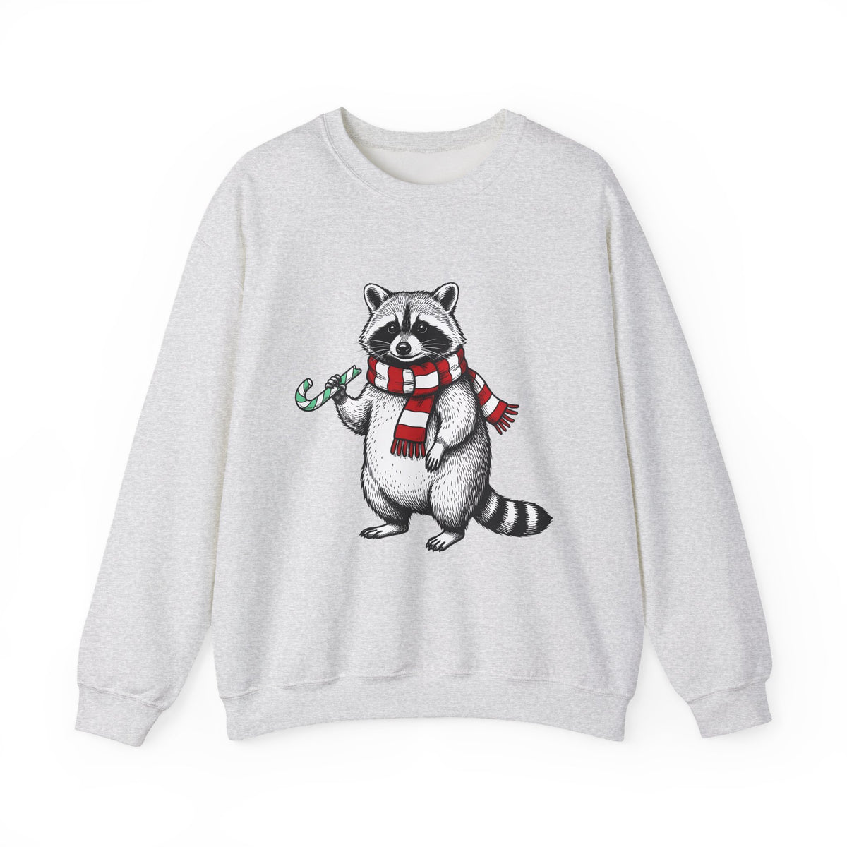 Raccoon Illustration Sweatshirt Animals Holiday Gift Women Sketch Sweatshirt Trash Panda Sweatshirt Wildlife Fan Drawing Graphic Christmas Retro Peppermint