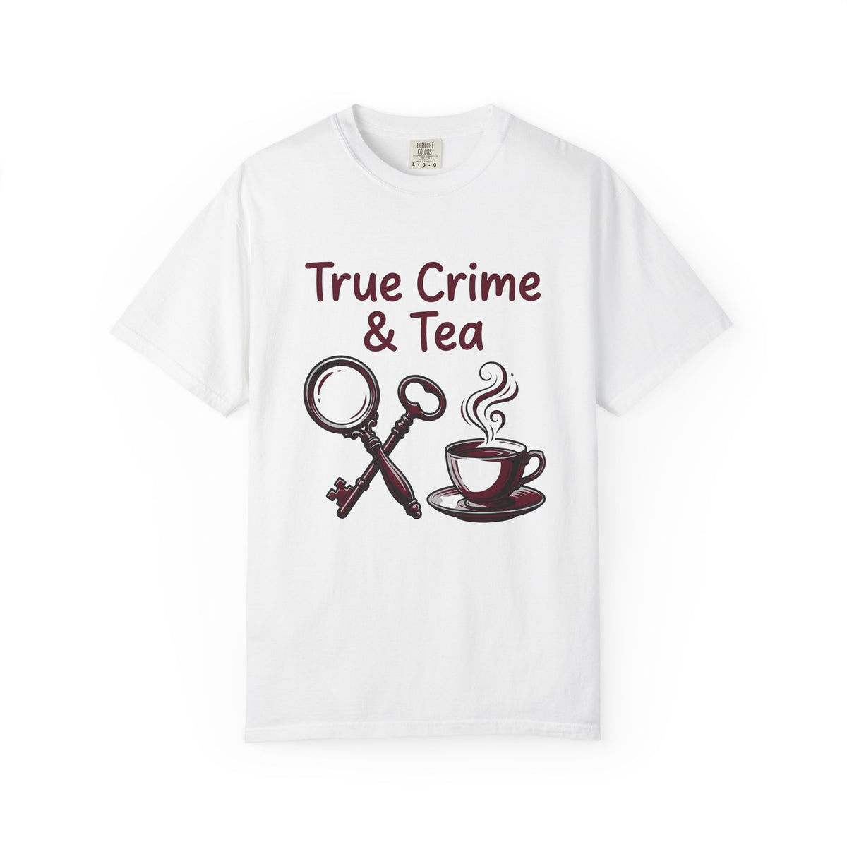 Teacup T-Shirt Drinks Suspense Gift Women Line Art T-Shirt Teapot T-Shirt Beverage Fan Illustration Graphic Mystery Cartoon Magnifier T-Shirt