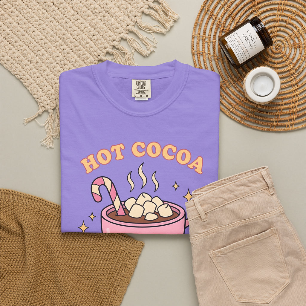 Hot Chocolate Cup Cocoa Winter Gift Line Mug Chocolate Fan Drawing Nostalgic White Marshmallows T-Shirt