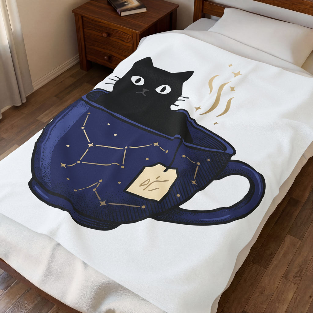Black Feline Tea Cup Blanket Cat Gift Women Signs Gift Women Cute Blanket Cat Blanket Blanket Cat Fan Kitty Blanket Adorable Blanket Zodiac Graphic Blanket