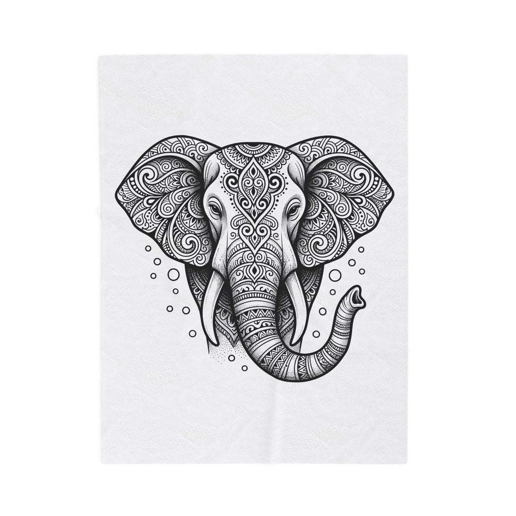 Elephant Art Blanket Boho Chic Critter Gift Women Hippie Blanket Pachyderm Blanket Bohemian Fan Psychedelic Blanket Animal Graphic Line Art