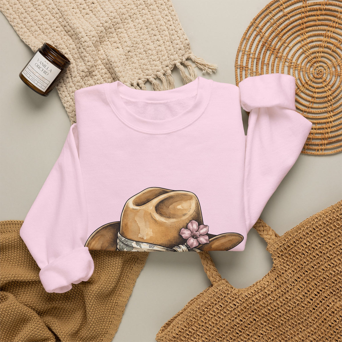 Country Hat Sweatshirt Cowgirl Outback Gift Women Tribal Sweatshirt Cowboy Hat Sweatshirt Rodeo Fan Cowgirl Graphic Sweatshirt Folk Flower Kerchief Sweatshirt