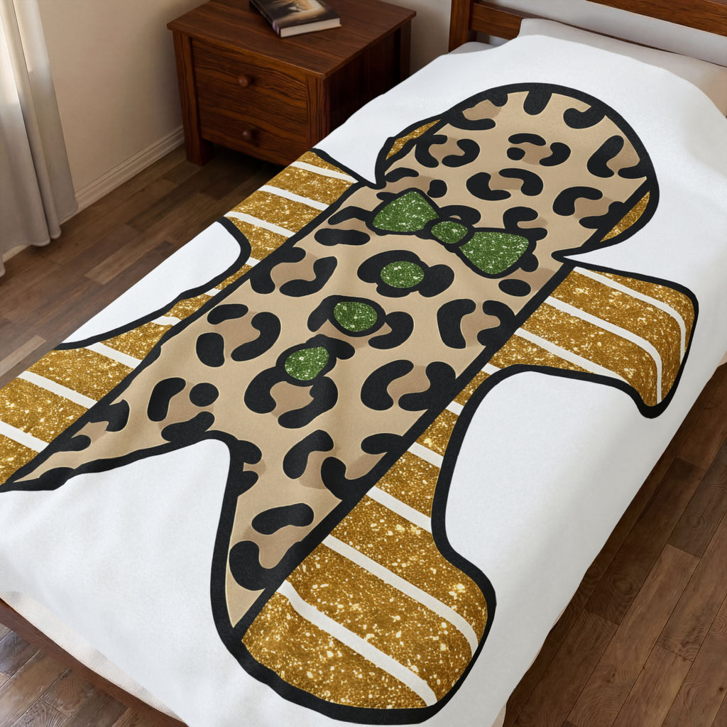 Spotted Gingerbread Animal Xmas Gift Shimmer Gingerbread Man Leopard Fan Glitter Holiday Blanket