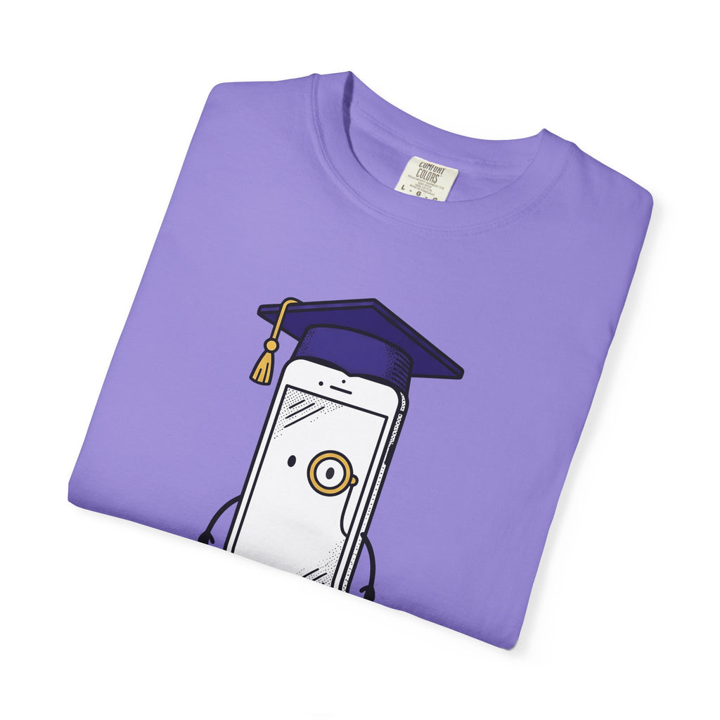 Cellphone Mascot T-Shirt Funny Commencement Gift Women Comic T-Shirt Phone Mascot T-Shirt Humor Fan Cartoon T-Shirt Graduation Graphic Sketch