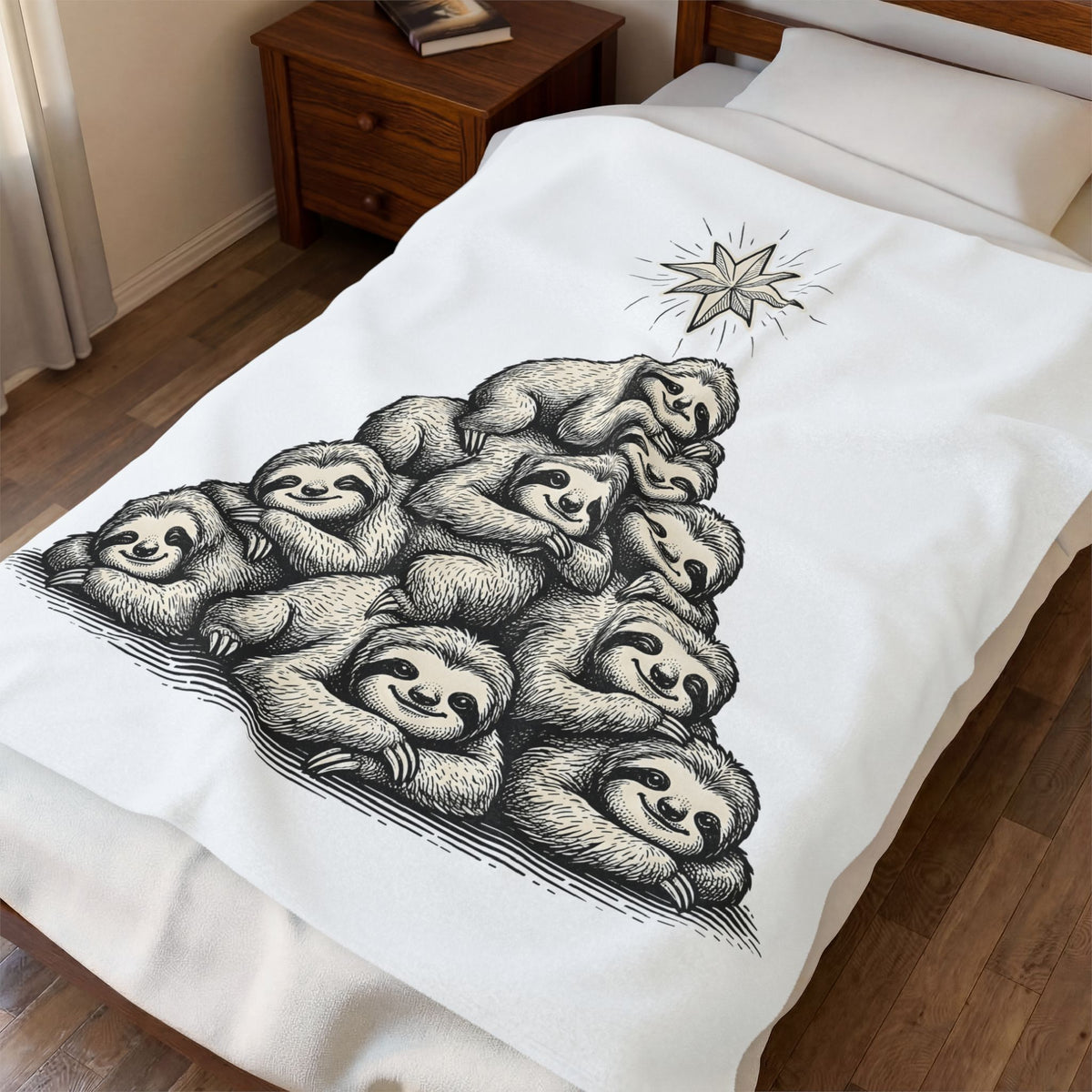 Sloth Stack Blanket Animals Holiday Gift Women Hand Drawn Blanket Sloth Pile Blanket Wildlife Fan Hand Drawn Blanket Christmas Graphic Vintage Star