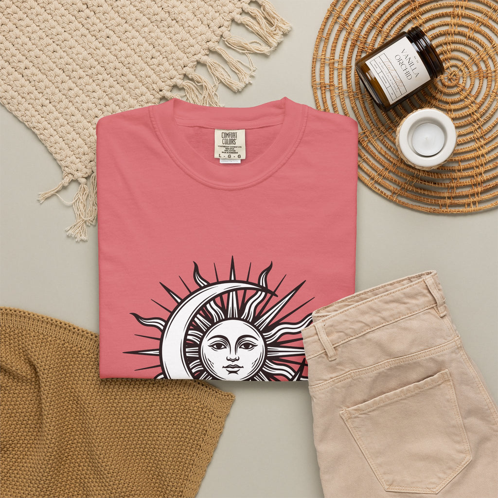 Sun Moon Boho Chic Astrology Gift Sketch Celestial Body Bohemian Enthusiast Drawing Astrology T-Shirt