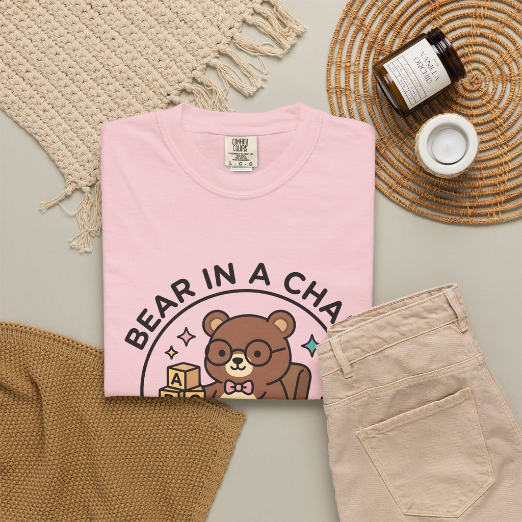 Bear Seat T-Shirt Teachers Education Gift Women Adorable T-Shirt Chair T-Shirt Educator Enthusiast Learning T-Shirt Educational Graphic Comic