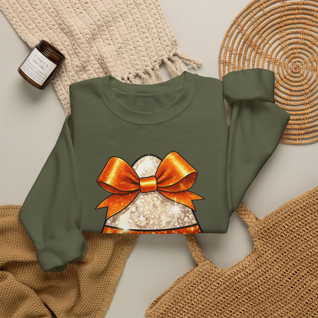 Candy Corn Sweatshirt Halloween Candy Gift Women Glitter Sweatshirt Triangular Corn Sweatshirt Spooky Fan Sparkling Sweatshirt Sweets Graphic Kawaii Bow Sweatshirt
