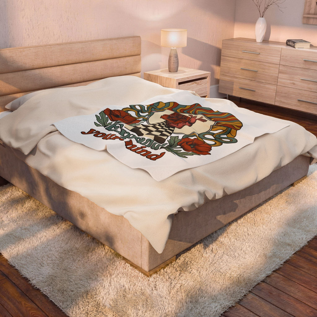 Anatomical Heart Rose Blanket Boho Chic Spiritual Gift Women Psychedelic Blanket Heart Rose Blanket Boho Fan Trippy Blanket Mystical Graphic Retro
