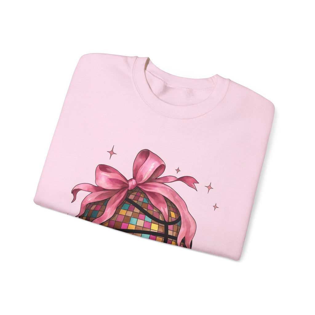 Basketball Disco Ball Sweatshirt Moms Sports Gift Women Whimsical Sweatshirt Disco Ball Sweatshirt Mom Fan Whimsy Sweatshirt Athlete Graphic Watercolor Pink