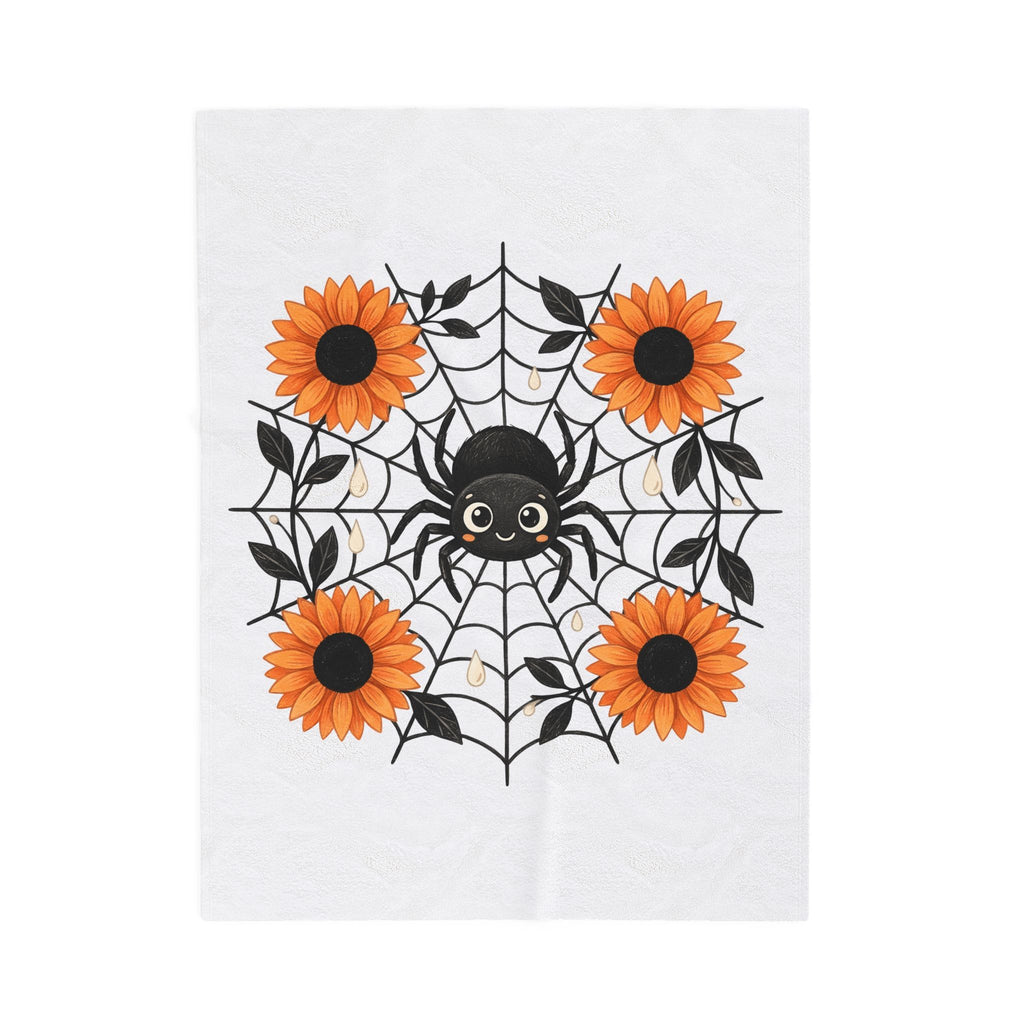 Spider Web Sunflower Blanket Boho Chic Autumn Gift Women Cartoon Blanket Sunflower Blanket Hippie Fan Comic Blanket Fall Graphic Doodle Petal