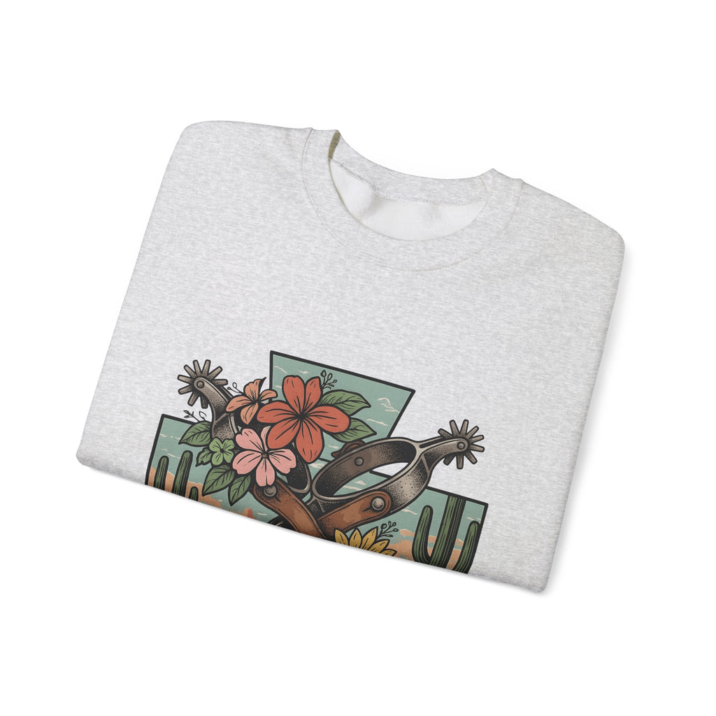 Leather Spurs Sweatshirt Cowgirl Garden Gift Women Tribal Sweatshirt Rowels Sweatshirt Cowboy Fan Primitive Sweatshirt Gardening Graphic Sketch Desert Plants