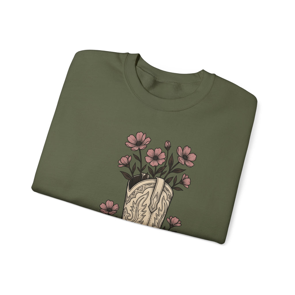 Leather Boot Sweatshirt Moms Ranch Gift Women Southwestern Sweatshirt Boot Sweatshirt Mom Enthusiast Western Sweatshirt Farmhouse Graphic Sketch Bouquet Sweatshirt