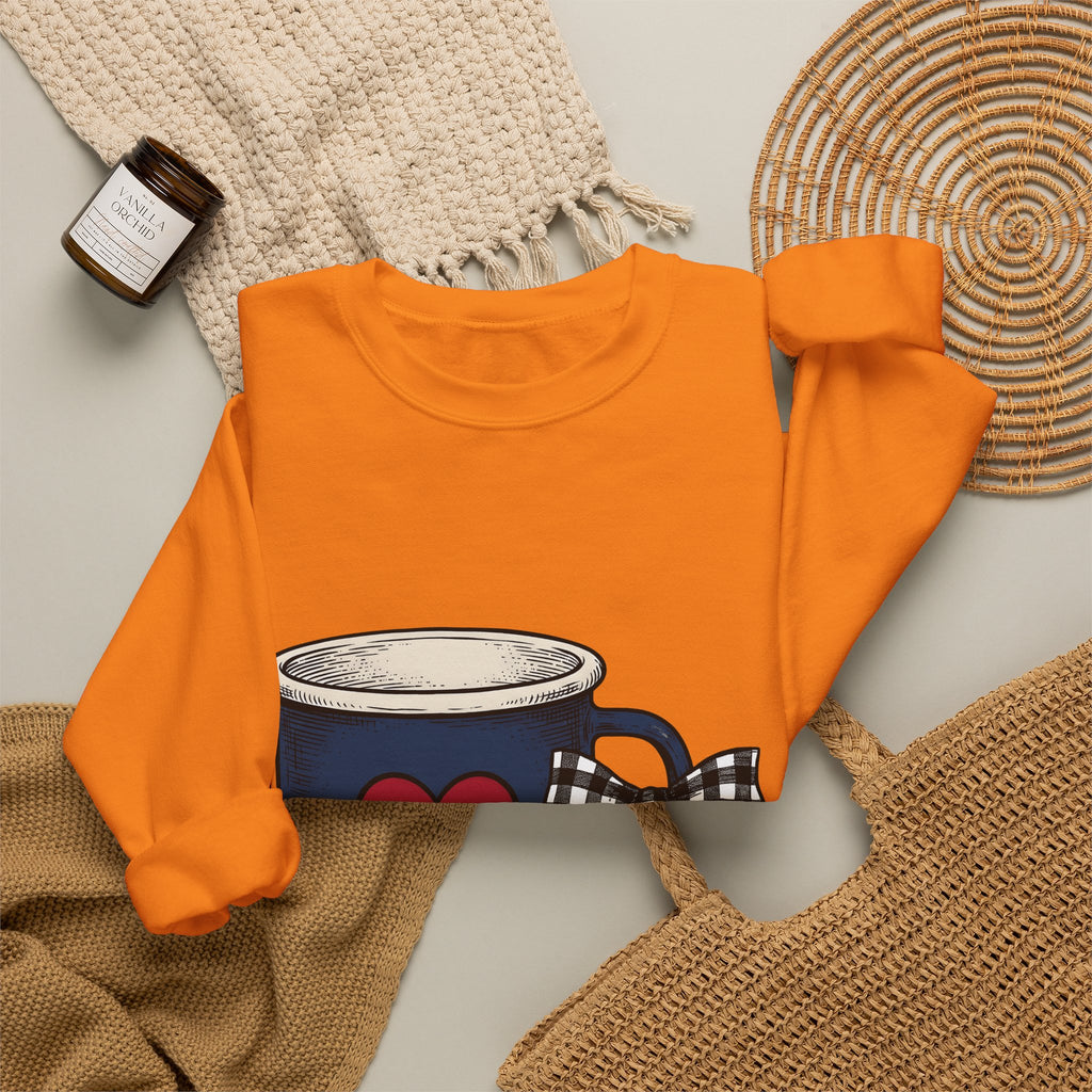 Heart Mug Holiday Coffee Gift Hand Drawn Mug Christmas Fan Coffee Cup Vintage Plaid Sweatshirt