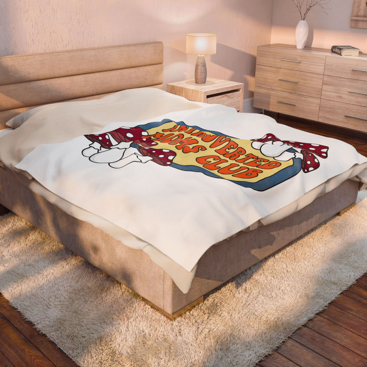 Crimson Fungi Blanket Mom Wildlife Gift Women Old School Blanket Red Fungus Blanket Mother Fan Retro Blanket Animal Graphic Antiqued Dots Blanket