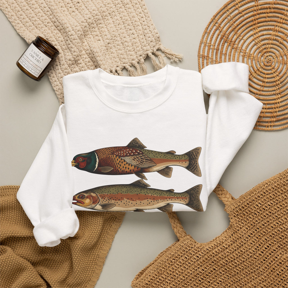 Rainbow Trout Fishing Animals Gift Retro Trout Angler Fan Vintage Wildlife Sketch Game Sweatshirt