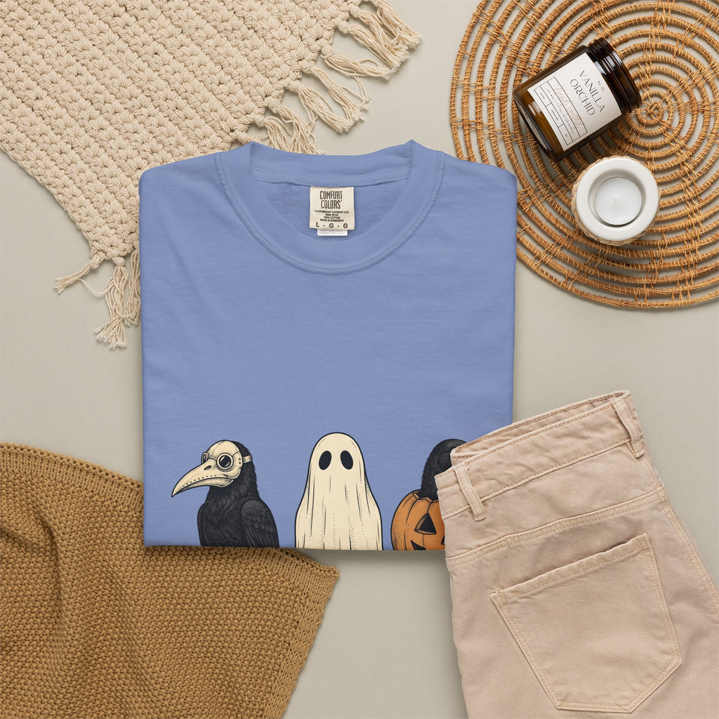 Raven Outfit T-Shirt Halloween Horror Gift Women Retro T-Shirt Crow Outfit T-Shirt Horror Fan Creepy Graphic T-Shirt Sketch Jack-O-Lantern T-Shirt