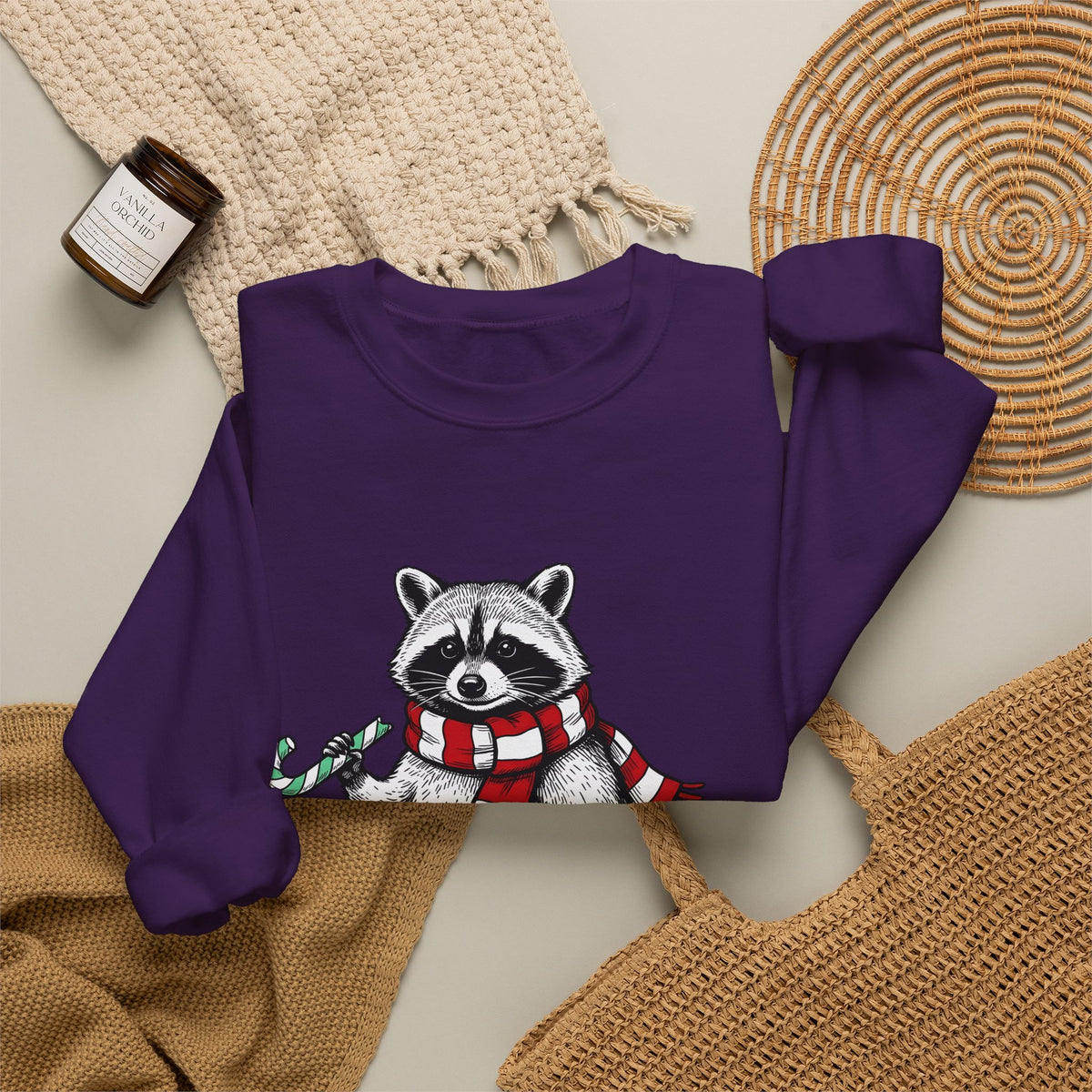 Raccoon Illustration Sweatshirt Animals Holiday Gift Women Sketch Sweatshirt Trash Panda Sweatshirt Wildlife Fan Drawing Graphic Christmas Retro Peppermint
