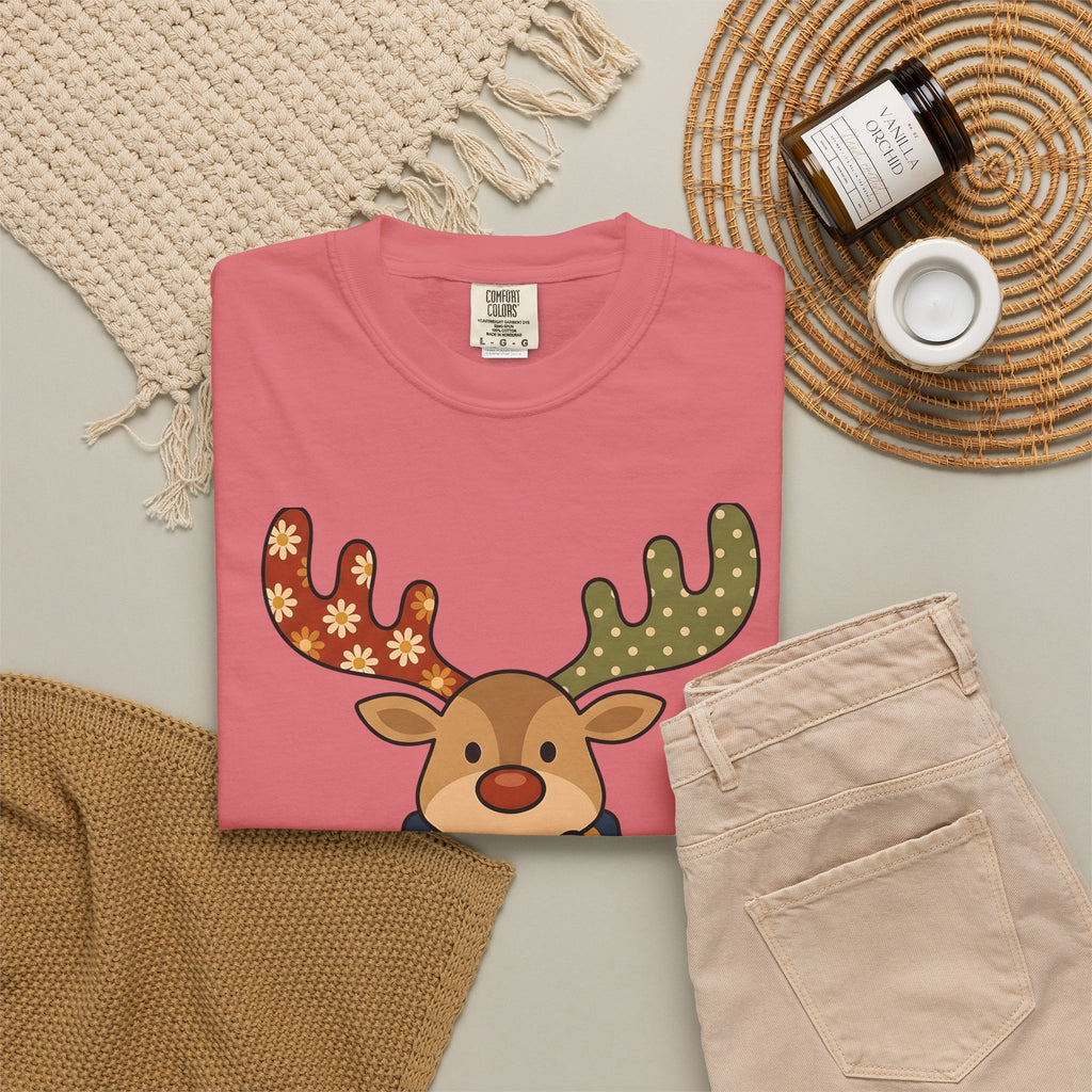 Deer Drawing Holiday Noel Gift Cartoon Fawn Christmas Fan Caricature Christmas Classic Winter T-Shirt