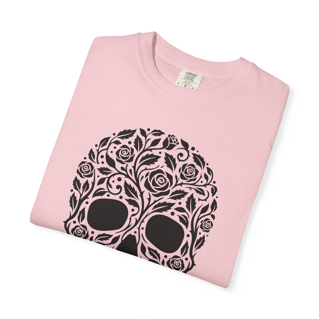 Blossom Skull T-Shirt St. Valentine's Day Macabre Gift Women Line Art T-Shirt Sugar Skull T-Shirt Valentine Fan Hand Drawn T-Shirt Dark Graphic