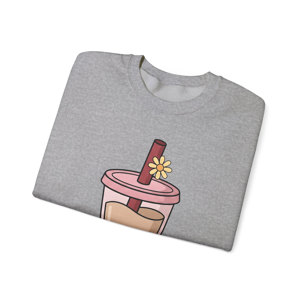 Boba Tea Sweatshirt Drinks Cuisine Gift Women Cute Sweatshirt Bubble Tea Sweatshirt Beverage Fan Milk Tea Sweatshirt Food Graphic Simple Blossom Sweatshirt