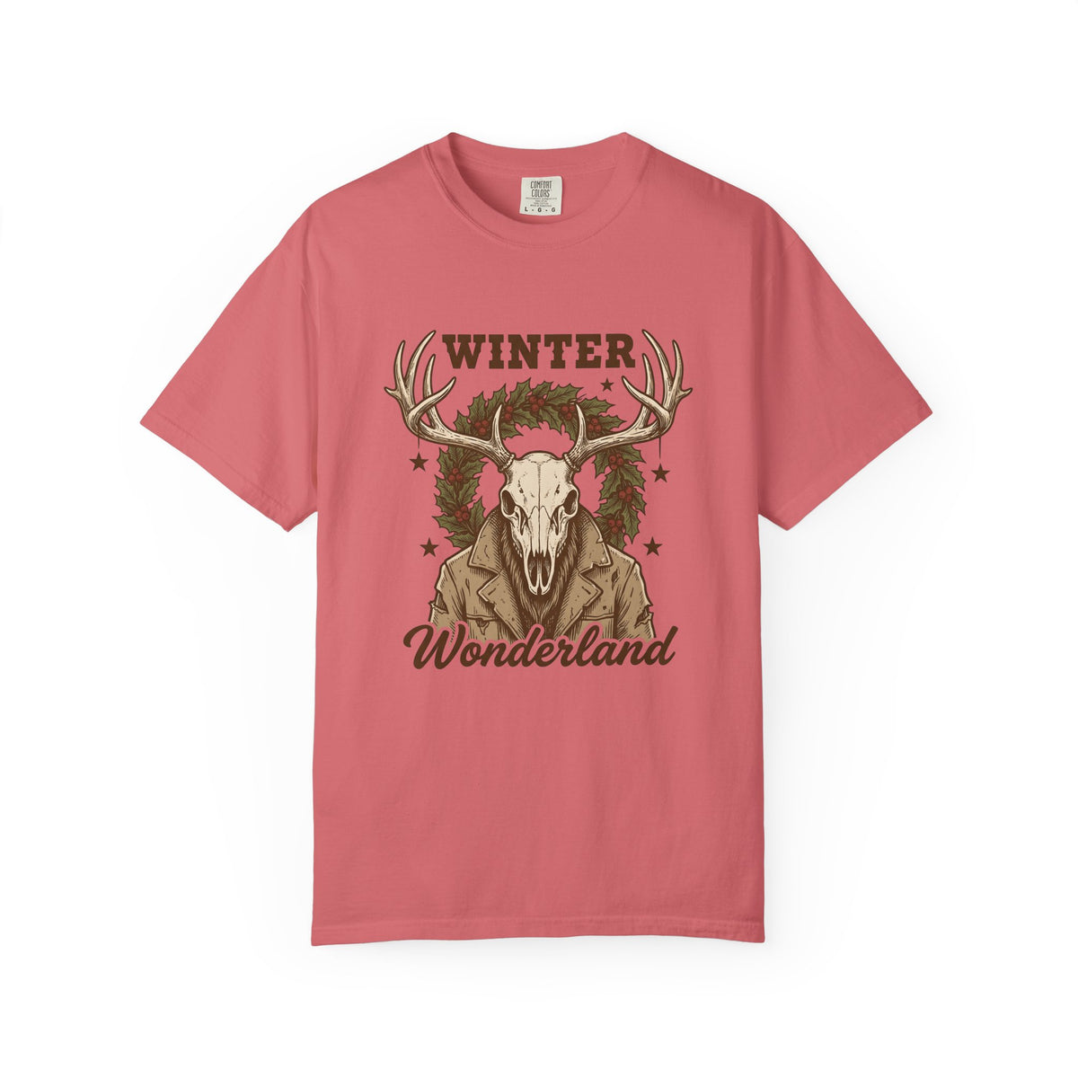 Antler Skull T-Shirt Christmas Frost Gift Women Throwback T-Shirt Deer Skull T-Shirt Xmas Fan Holiday T-Shirt Frosty Graphic Cartoon Pine Wreath