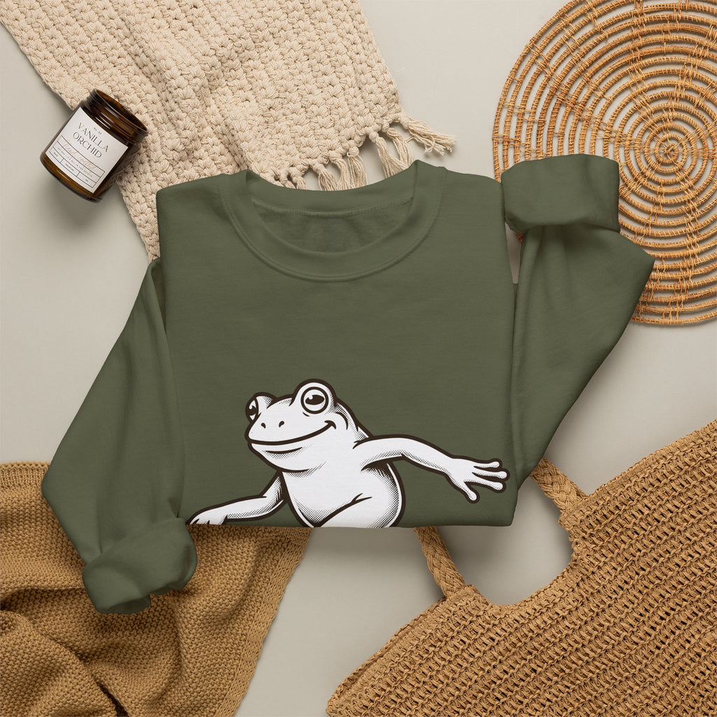 Skating Frog Sweatshirt Sports Wildlife Gift Women Comic Sweatshirt Toad Sweatshirt Athlete Fan Cartoon Sweatshirt Animal Graphic Vintage Pads Sweatshirt
