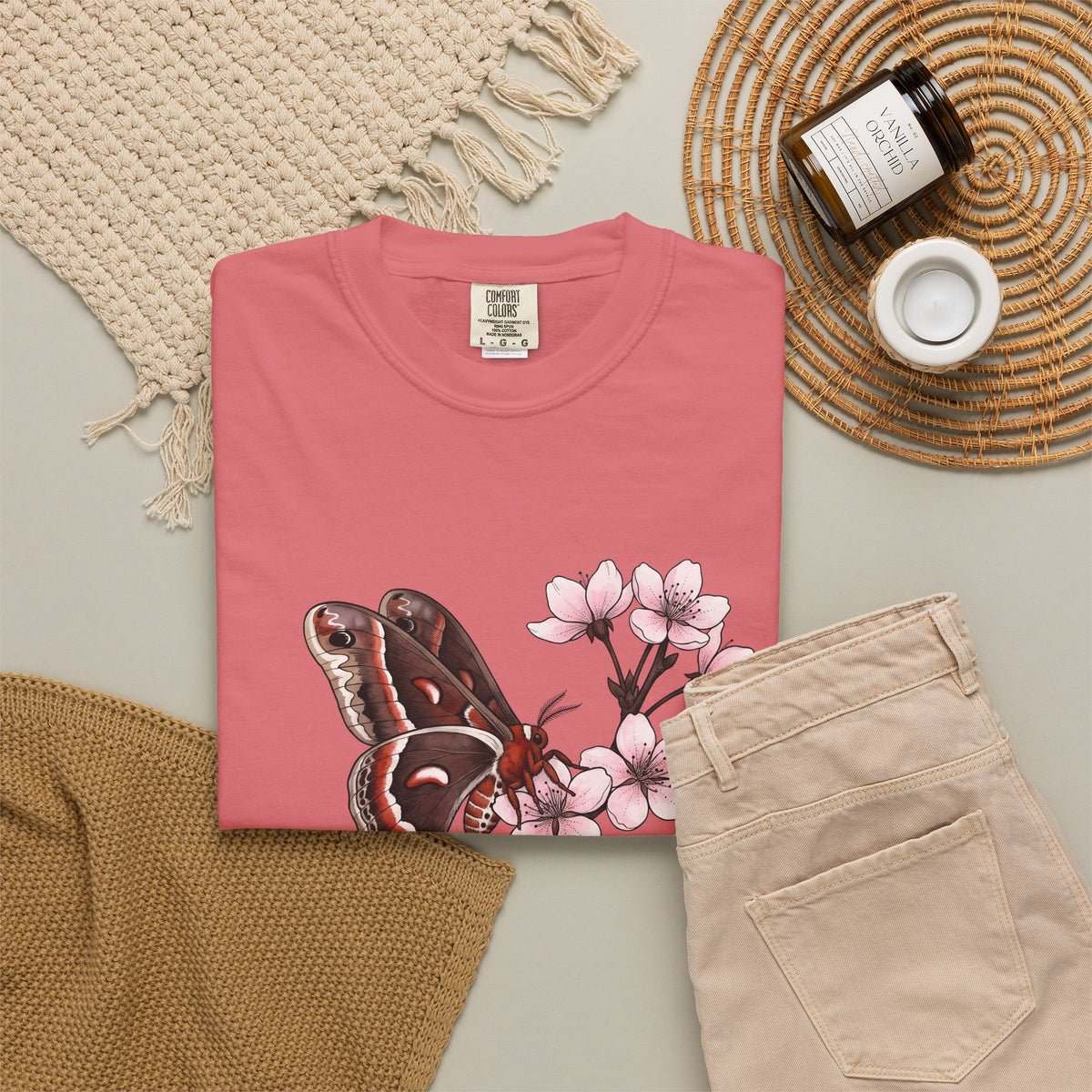 Butterfly Cherry Blossoms T-Shirt Boho Chic Nature Gift Women Botanical T-Shirt Butterfly T-Shirt Hippie Fan Illustrative T-Shirt Environmental