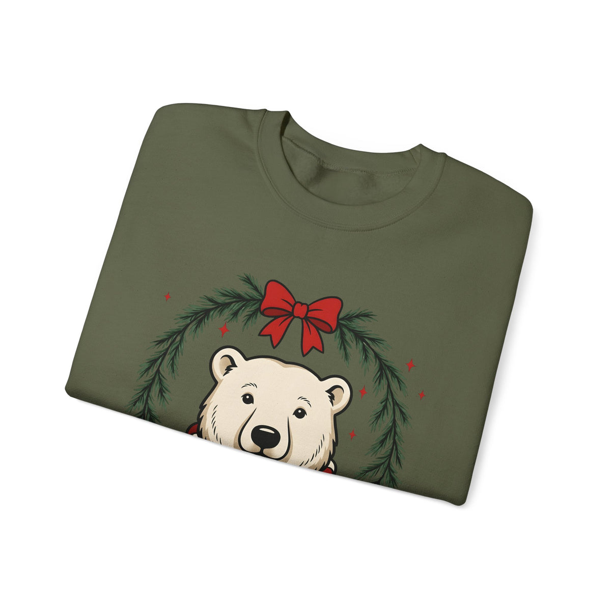 Arctic Bear Sweatshirt Christmas Wildlife Gift Women Comic Sweatshirt Polar Bear Sweatshirt Xmas Fan Cartoon Sweatshirt Animal Graphic Sketch Garland Sweatshirt
