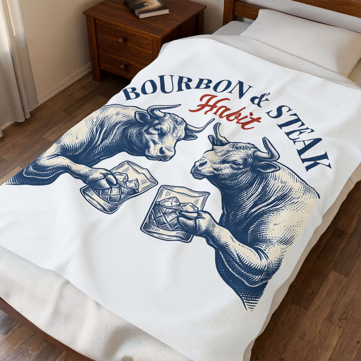 Bull Drinking Blanket Steak Bourbon Gift Women Vintage Blanket Ox Blanket Meat Fan Cowboy Graphic Blanket Retro Whiskey Glass Blanket
