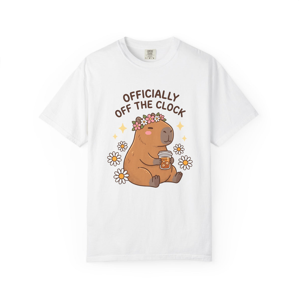 Capybara Coffee T-Shirt Nurses Animal Gift Women Cute T-Shirt Coffee T-Shirt Nurse Enthusiast Adorable T-Shirt Wildlife Graphic Cartoon Daisies
