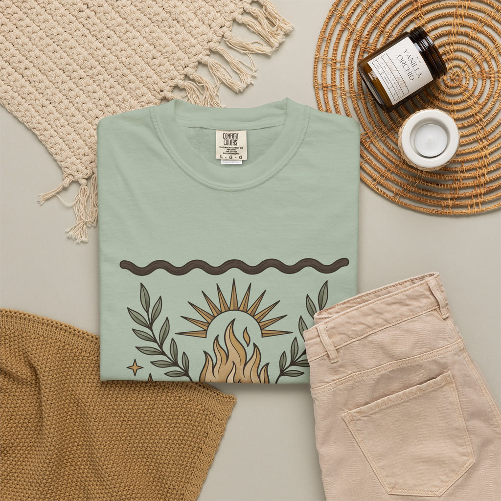 Campfire Art T-Shirt Boho Chic Adventure Gift Women Southwestern T-Shirt Bonfire T-Shirt Bohemian Fan Tribal T-Shirt Explorer Graphic Handmade