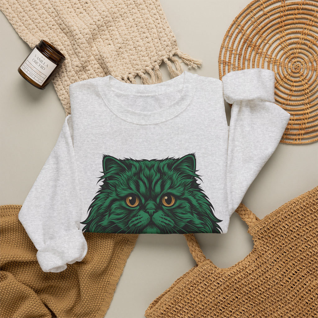 Long Hair Cat Sweatshirt Cat Gift Women Creatures Gift Women Modern Art Sweatshirt Cat Sweatshirt Cat Fan Feline Sweatshirt Beast Graphic Hand Drawn Yellow